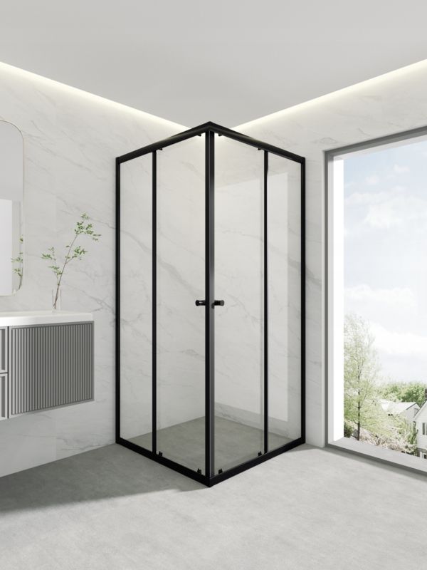 Hjørnebrusekabine 90x90 cm Sort Mat Hærdet Glas 6 mm