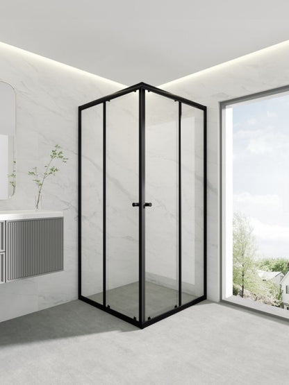 Hjørnebrusekabine 90x90 cm Sort Mat Hærdet Glas 6 mm