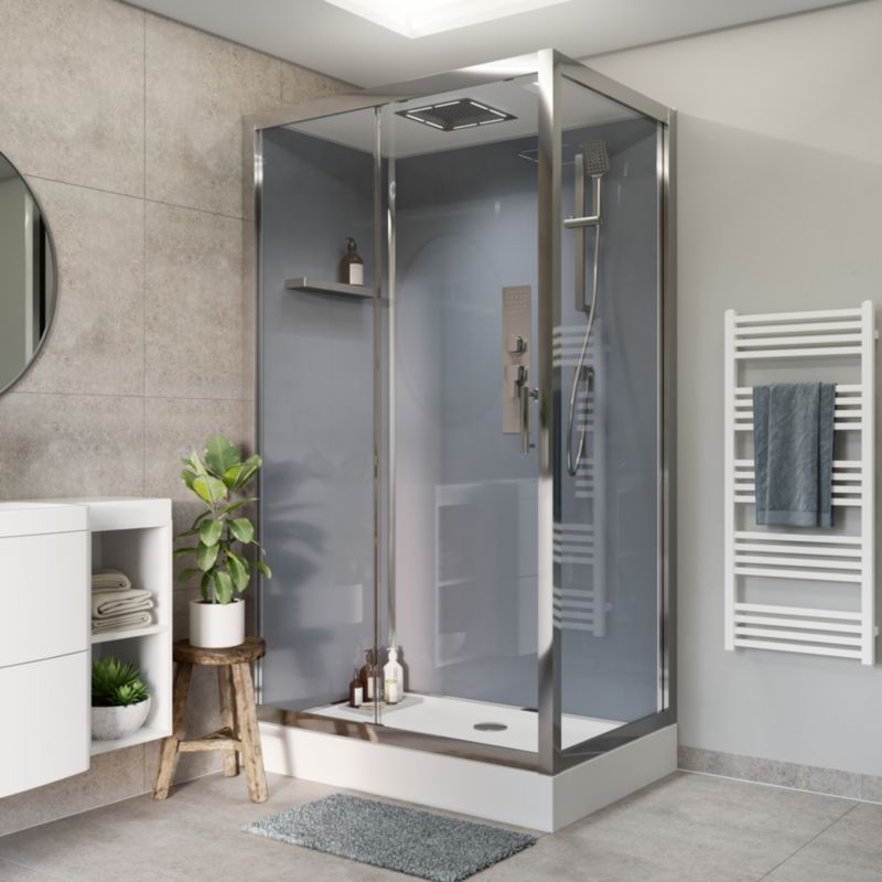 Asymmetrisk brusekabine GoodHome Beloya 80 x 120 cm krom med hydromassage
