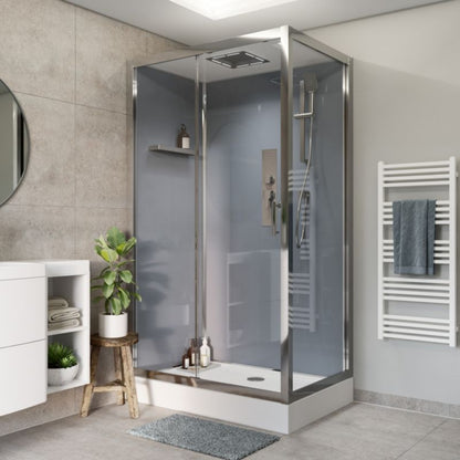 Asymmetrisk brusekabine GoodHome Beloya 80 x 120 cm krom med hydromassage