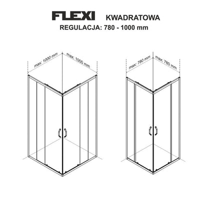 Durasan Flexi kvadratisk brusekabine med justerbar bredde 78-100 x 78-100 cm i krom