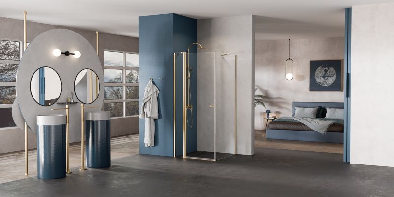 Kvadratisk Brusekabine Caprice 90x90 cm Børstet Guld Transparent Glas