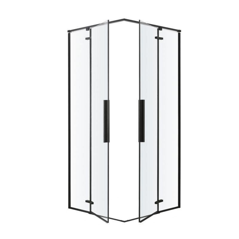 Kvadratisk Brusekabine 80x80 cm Sort Transparent Hærdet Glas