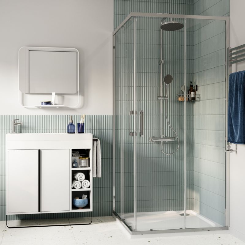 Firkantet Brusekabine Maza 90 cm Krom/Transparent