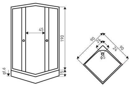 Firkantet Brusekabine 90x90 cm Hærdet Glas Satinaluminium Hvid Brusekar