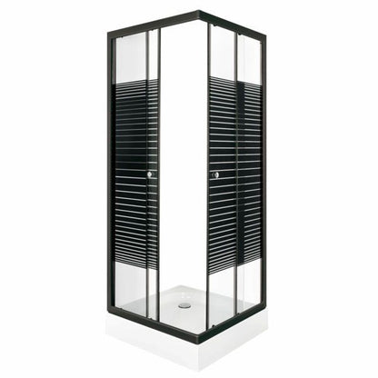 Firkantet Brusekabine 80x80 cm Transparent Glas med Sorte Striber og Akrylbrusebakke