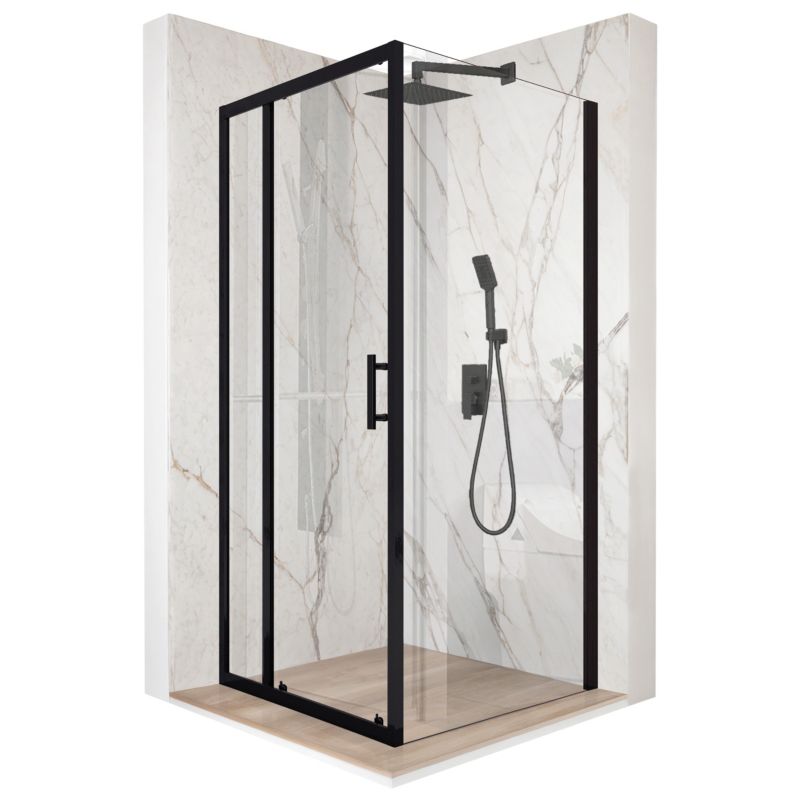 Kvadratisk Brusekabine 90x90 cm Sort Hærdet Glas 6 mm | TS-SMART-BLACK-A4-90x90