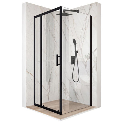 Kvadratisk Brusekabine 90x90 cm Sort Hærdet Glas 6 mm | TS-SMART-BLACK-A4-90x90