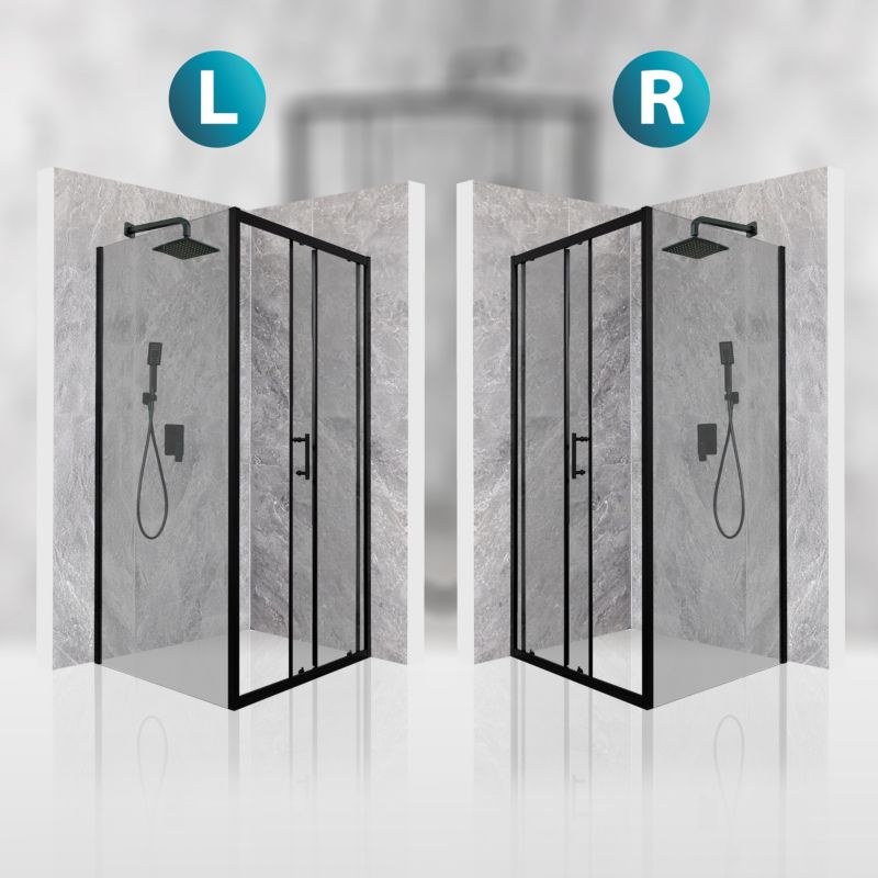 Kvadratisk Brusekabine 90x90 cm Sort Hærdet Glas 6 mm | TS-SMART-BLACK-A4-90x90