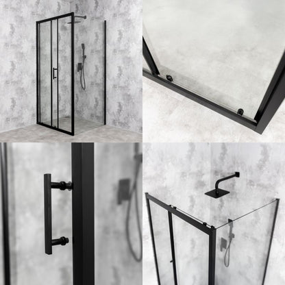 Kvadratisk Brusekabine 90x90 cm Sort Hærdet Glas 6 mm | TS-SMART-BLACK-A4-90x90