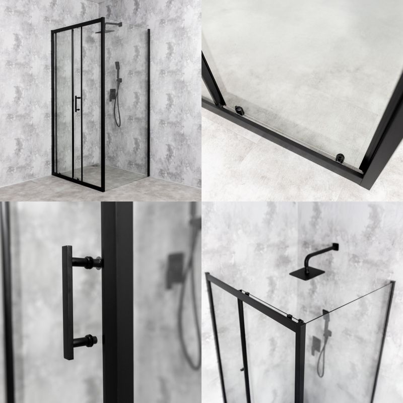 Kvadratisk Brusekabine 90x90 cm Sort Hærdet Glas 6 mm | TS-SMART-BLACK-A4-90x90
