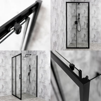 Kvadratisk Brusekabine 90x90 cm Sort Hærdet Glas 6 mm | TS-SMART-BLACK-A4-90x90