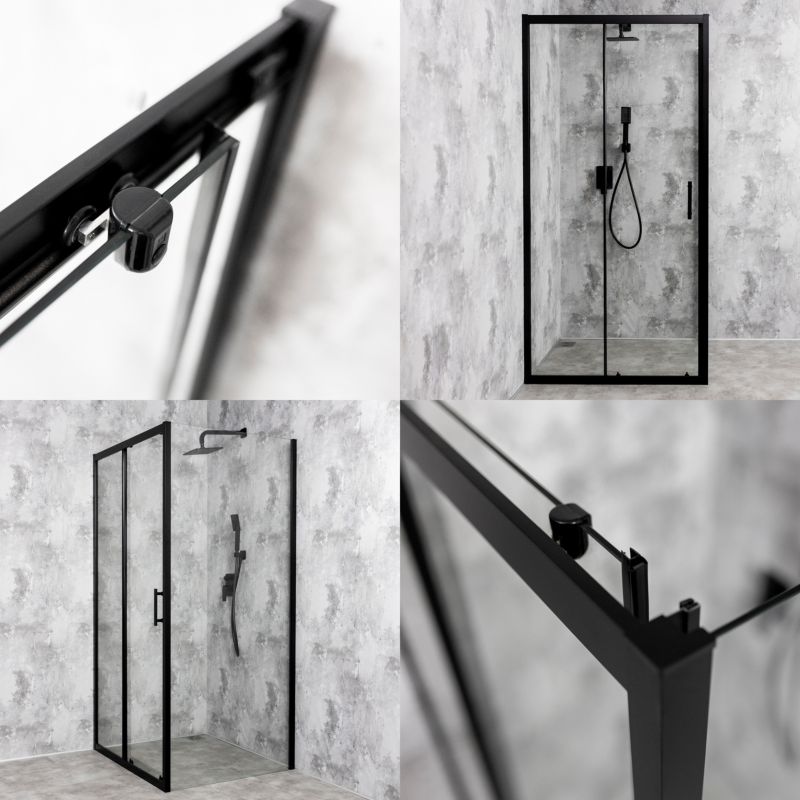 Kvadratisk Brusekabine 90x90 cm Sort Hærdet Glas 6 mm | TS-SMART-BLACK-A4-90x90