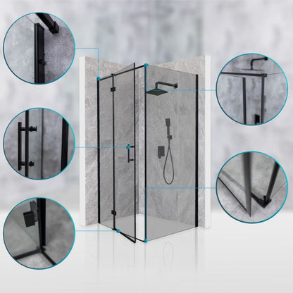 Firkantet Brusekabine 70x70 cm Sort Hærdet Glas 6 mm | TS-SMART-BLACK-A8-70x70