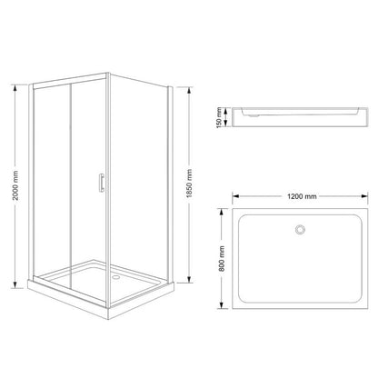 Rektangulært Brusesæt 120x80 cm Sort Mat med Bundkar