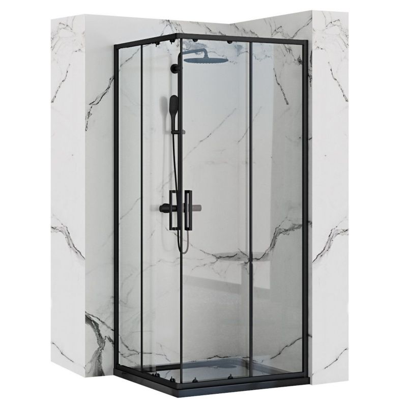 Hjørnebrusekabine 90x90x190 cm Sort Aluminium
