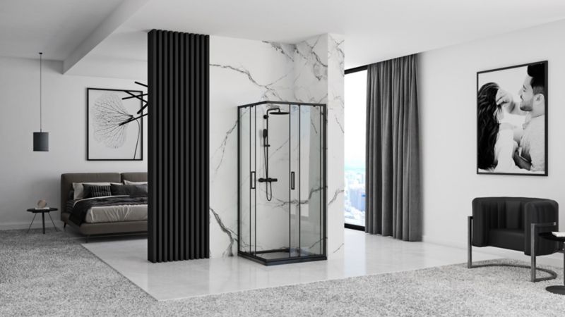 Hjørnebrusekabine 90x90x190 cm Sort Aluminium