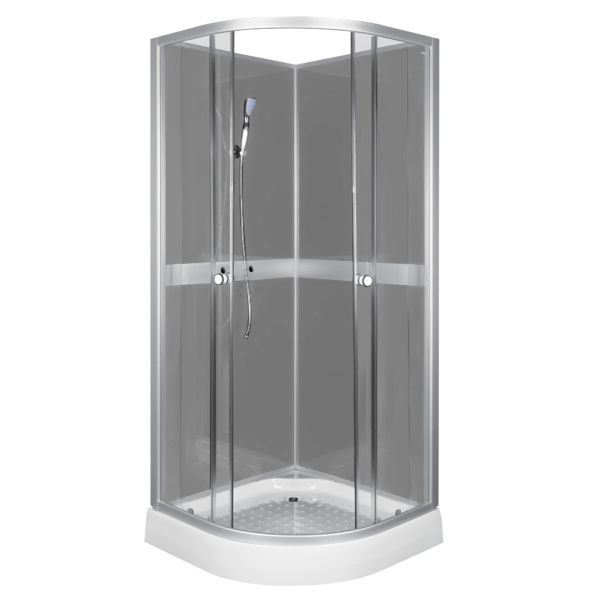 Halvrund Brusekabine 80x80 cm Grå Bagglas Klart Frontglas Satinskinne Profiler