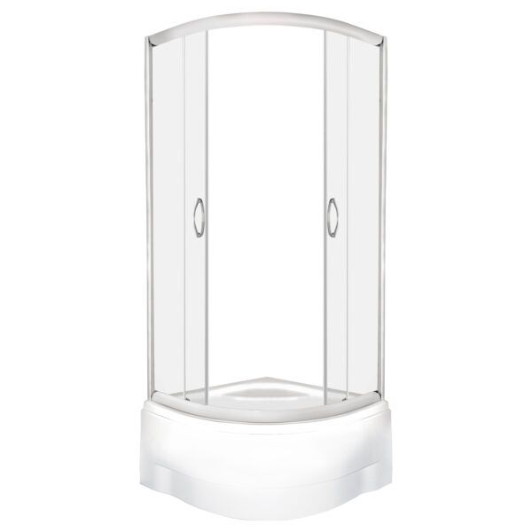 Halvrund Brusekabine 90x90 cm med Dyb Bundkar og Sæde Transparent Glas Krom Profiler