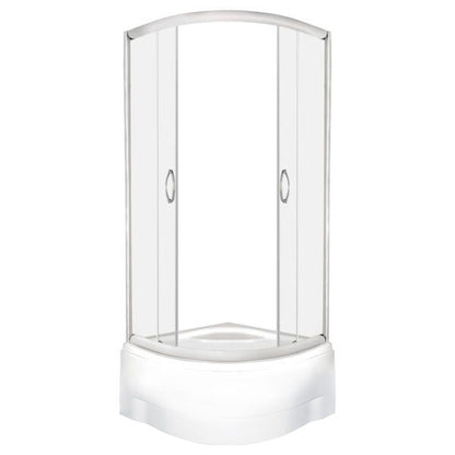 Halvrund Brusekabine 90x90 cm med Dyb Bundkar og Sæde Transparent Glas Krom Profiler