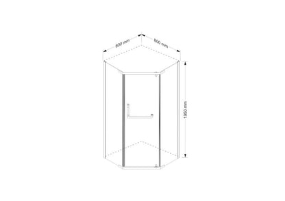 Femkantet Brusekabine 80x80x195 cm Transparent Glas Sort Profil