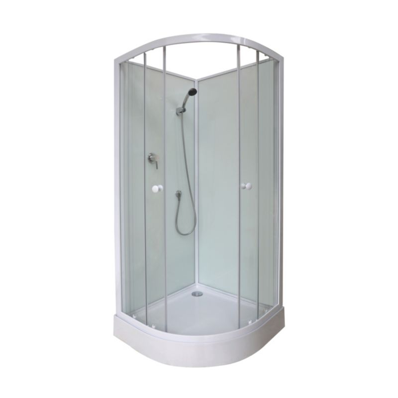 Halvrund Brusekabine 85x85 cm Hvid med Lav Bundkar
