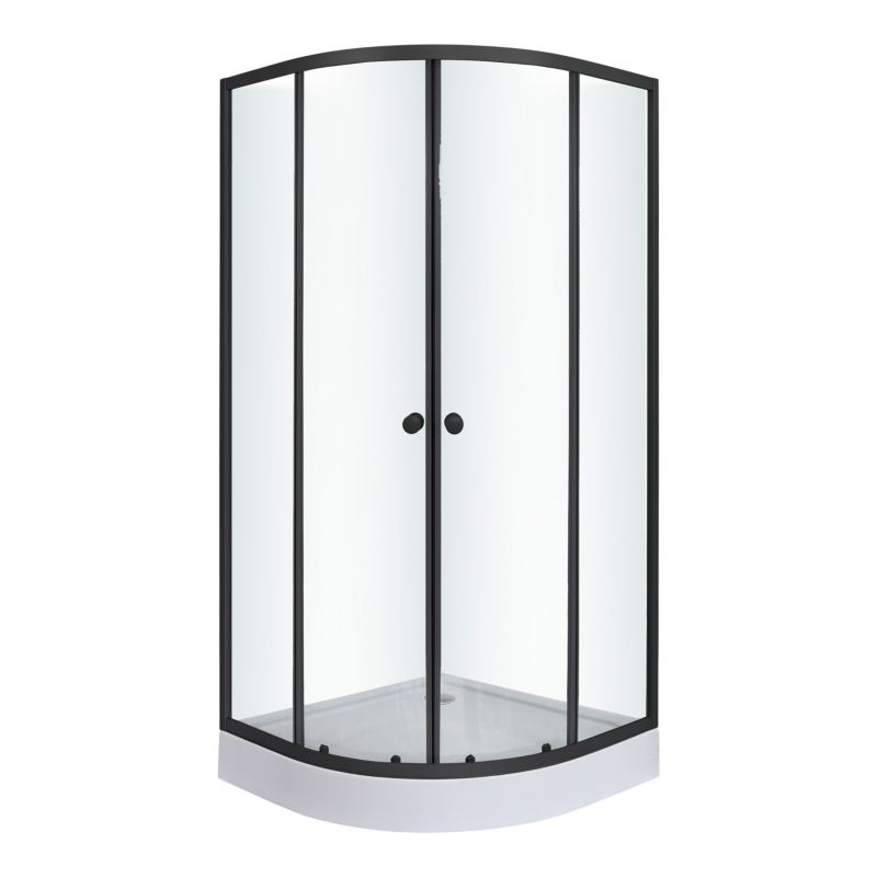Halvrund Brusekabine 90x90 cm Sort med Lav Bundkar