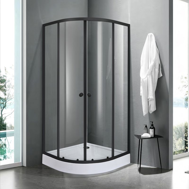 Halvrund Brusekabine 90x90 cm Sort med Lav Bundkar