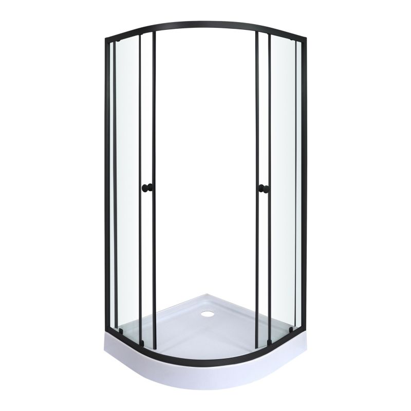 Halvrund Brusekabine 90x90 cm Sort med Lav Bundkar