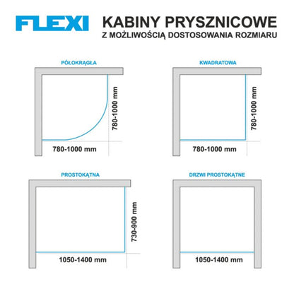 Halvrund Brusekabine Flexi Justerbar 78-100 x 78-100 cm Krom