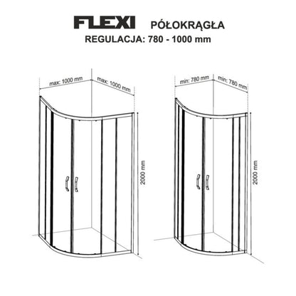 Halvrund Brusekabine Flexi Justerbar 78-100 x 78-100 cm Krom