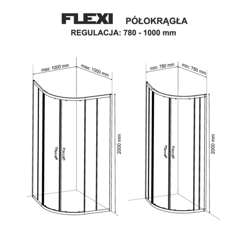 Halvrund Brusekabine Flexi Justerbar 78-100 x 78-100 cm Krom