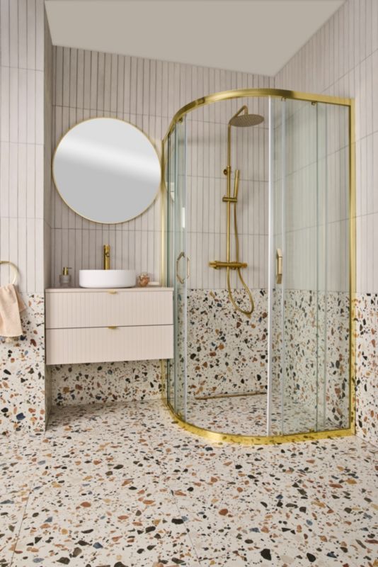 Halvrund Brusekabine Justerbar 78-100 x 78-100 cm Børstet Guld