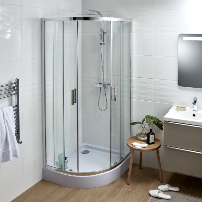 Halvrund brusekabine GoodHome Beloya 80 x 80 x 195 cm krom/transparent