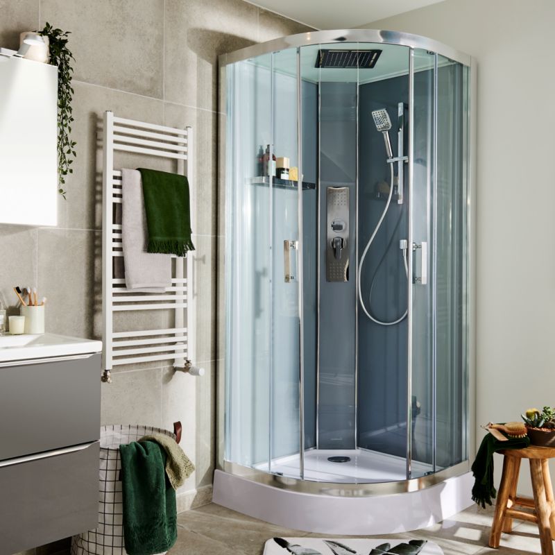 Halvrund brusekabine GoodHome Beloya 90 cm krom med hydromassage