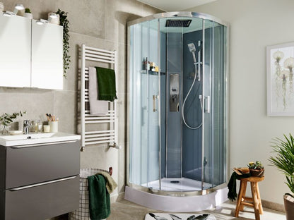 Halvrund brusekabine GoodHome Beloya 90 cm krom med hydromassage