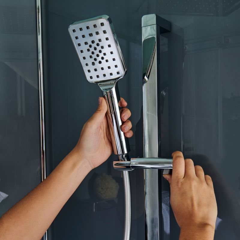 Halvrund brusekabine GoodHome Beloya 90 cm krom med hydromassage