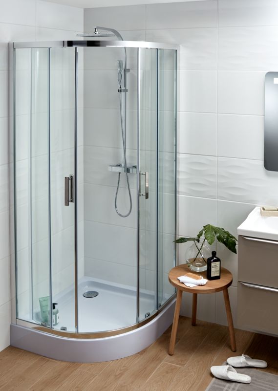 Halvrund brusekabine GoodHome Beloya 90 x 90 x 195 cm krom/transparent