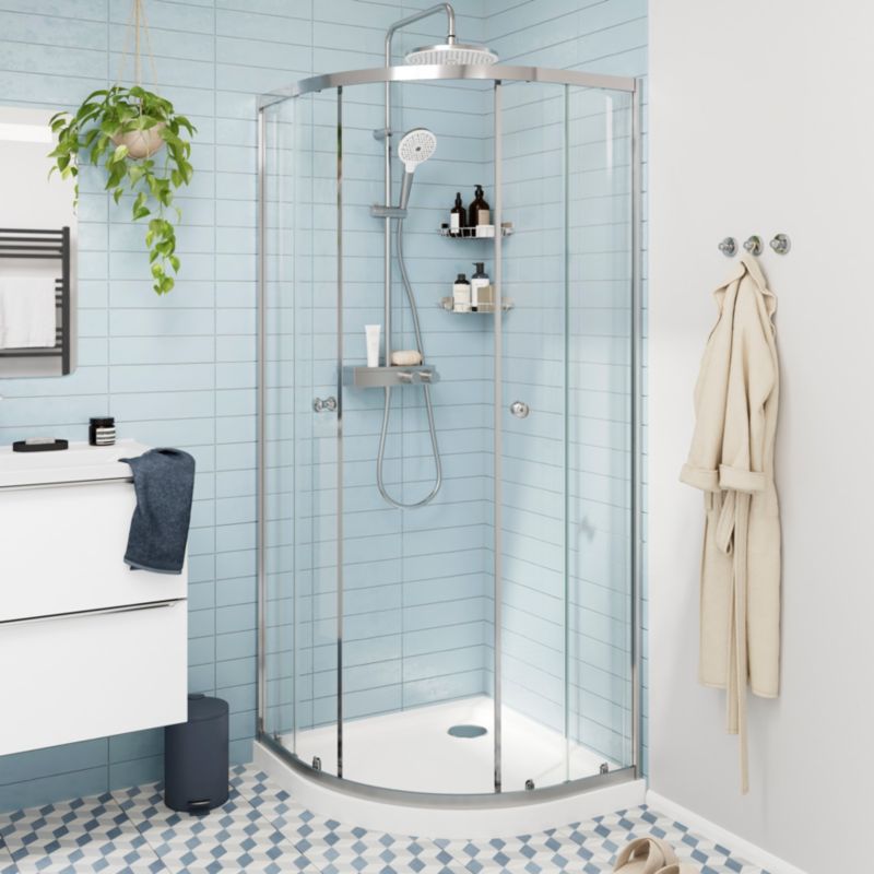 Halvrund Brusekabine 90x90x195 cm Krom/Transparent