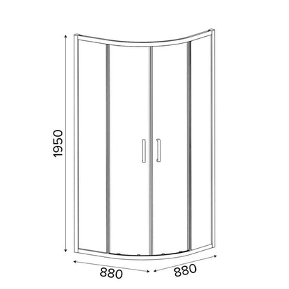 Halvrund Brusekabine 90x90x195 cm Krom/Transparent