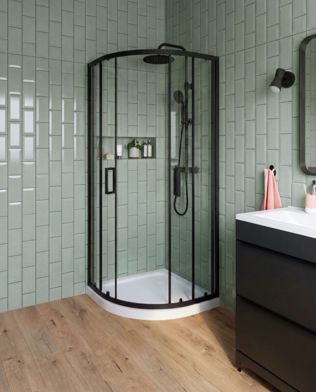 Halvrund Brusekabine 90x90x195 cm Sort Mat / Transparent Glas