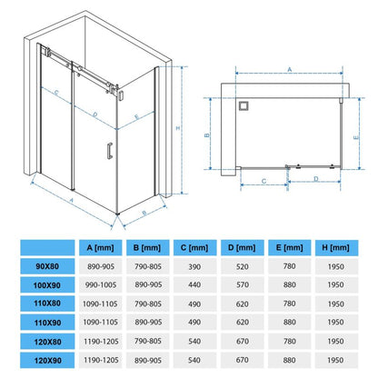 Rektangulært Brusekabine 120x90 cm Sølv Hærdet Glas 6 mm