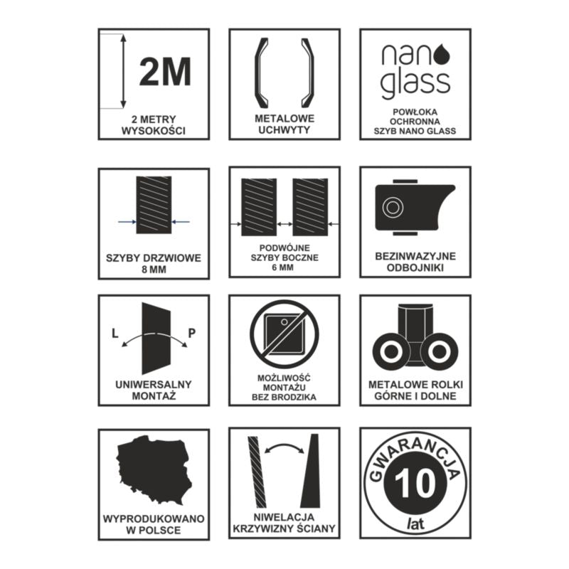 Rektangulært brusekabine Durasan Flexi, justerbar 73-90 x 105-140 cm, krom