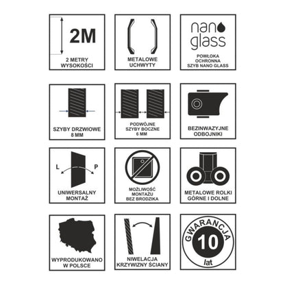 Rektangulært brusekabine Durasan Flexi, justerbar 73-90 x 105-140 cm, krom