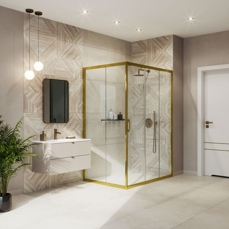 Rektangulært Brusekabine Durasan Flexi Regulerbar 73-90 x 105-140 cm Børstet Guld