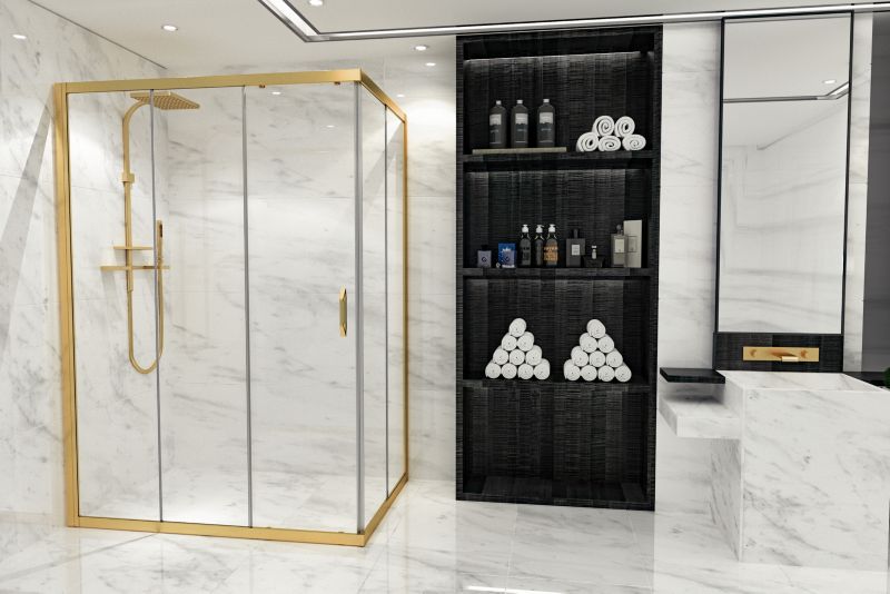 Rektangulært Brusekabine Justerbar 73-90 x 105-140 cm Guld Hærdet Glas