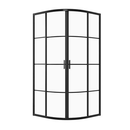 Halvrund Brusekabine 80x80 cm Sort Hærdet Glas