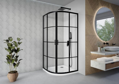Halvrund Brusekabine 80x80 cm Sort Hærdet Glas