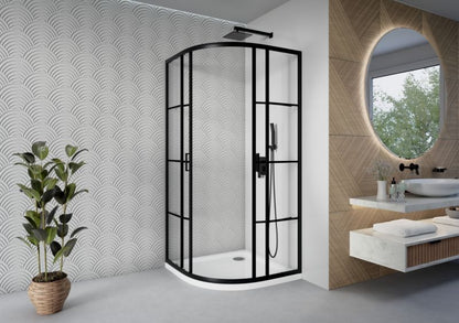 Halvrund Brusekabine 80x80 cm Sort Hærdet Glas