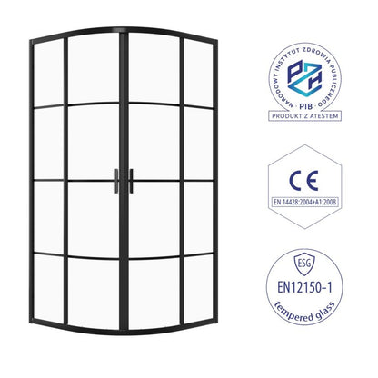 Halvrund Brusekabine 80x80 cm Sort Hærdet Glas